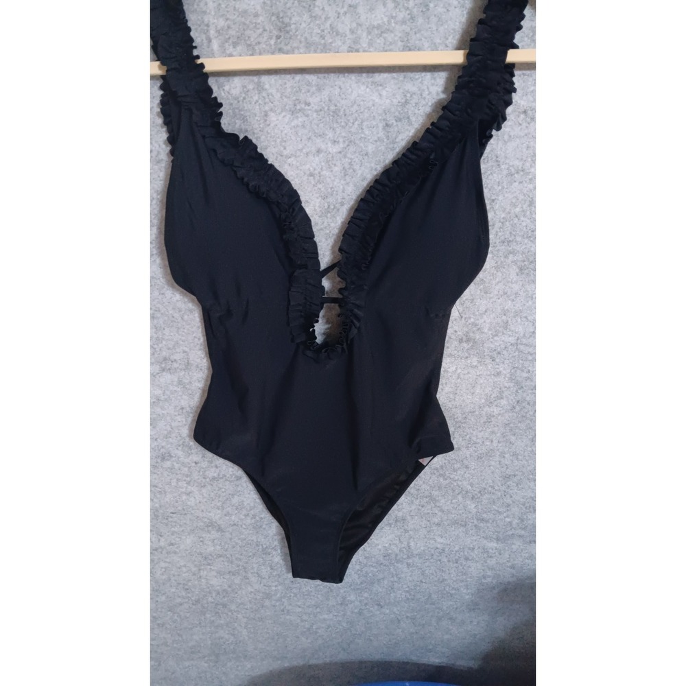 Shein Womens L NWOT Black Deep V One Piece Swimsuit Security Strip In Place